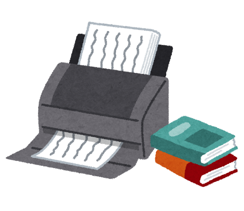 本を裁断してスキャンするイラスト（AI学習用データ化）