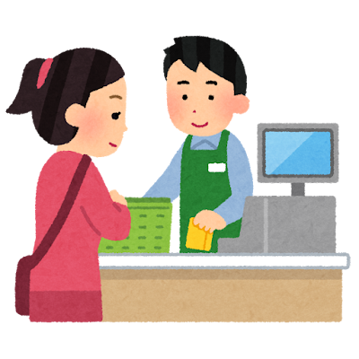 レジで会計する男性店員。消費税率変更に伴うレジ改修補助のイメージ。